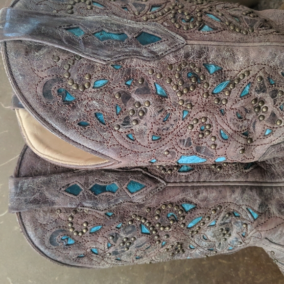 CORRAL A1149 brown studded leather cowgirl western boots turquoise inlay sz 7 - Picture 10 of 16